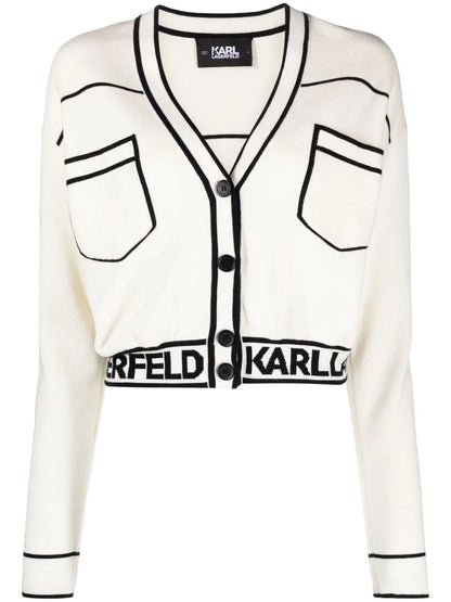V-Neck Logo-Band Cardigan