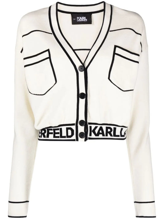 V-Neck Logo-Band Cardigan