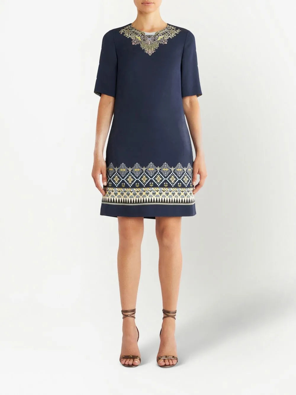 Embroidered-Design Short-Sleeve Dress