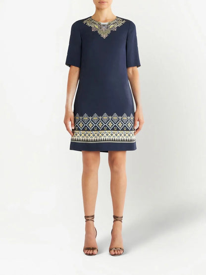 Embroidered-Design Short-Sleeve Dress