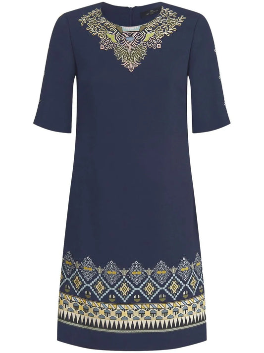 Embroidered-Design Short-Sleeve Dress