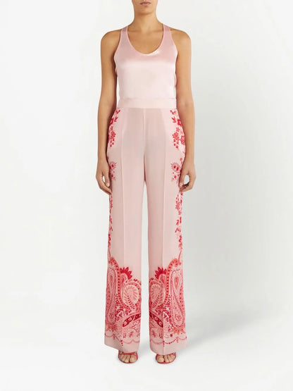 Paisley-Print Silk Trousers