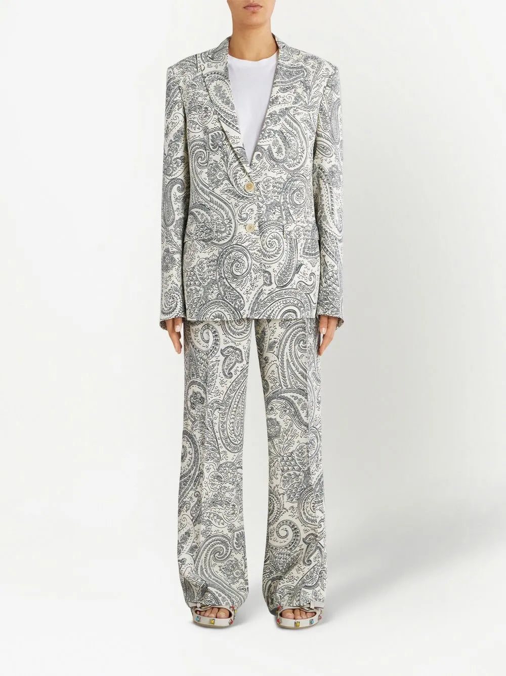 Paisley-Print Single-Breasted Blazer
