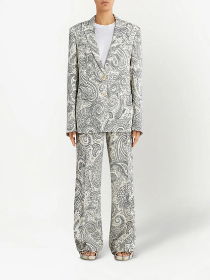 Paisley-Print Single-Breasted Blazer