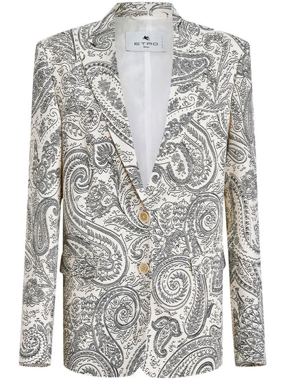 Paisley-Print Single-Breasted Blazer