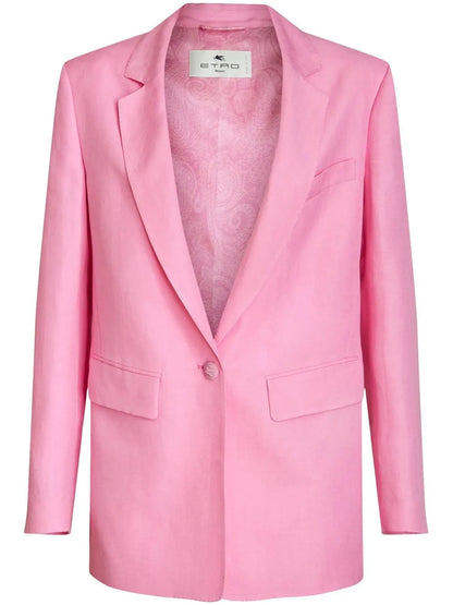 Button-Fastening Linen-Silk Blazer