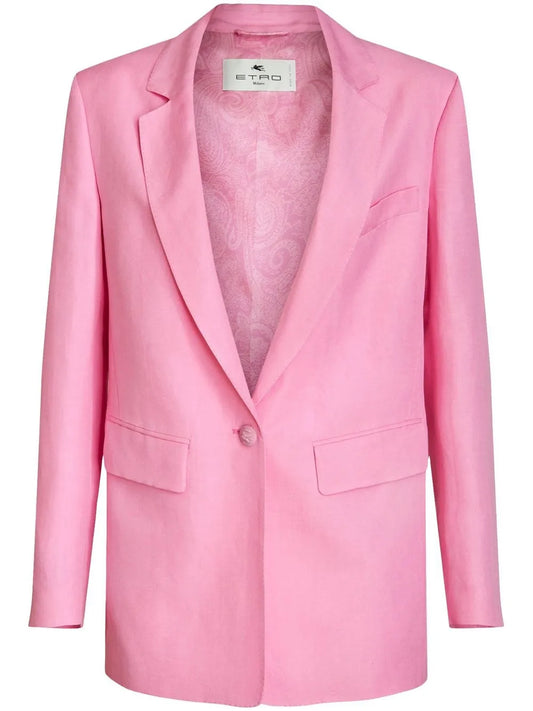 Button-Fastening Linen-Silk Blazer
