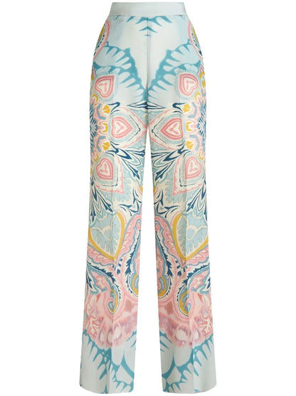 Paisley-Print Satin-Finish Trousers