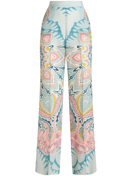 Paisley-Print Satin-Finish Trousers