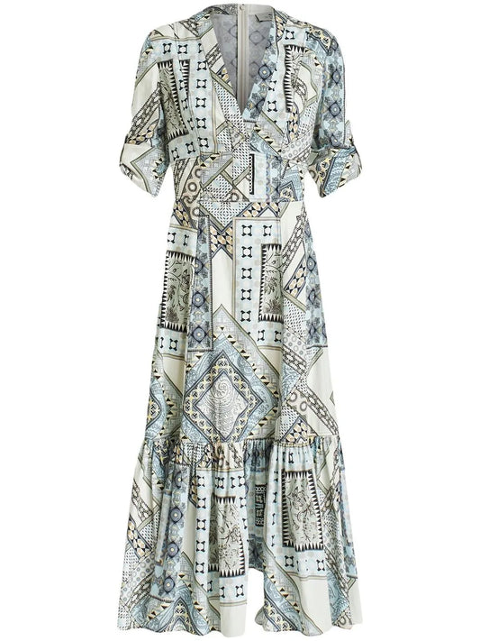 Paisley-Print Patchwork Flared Dress