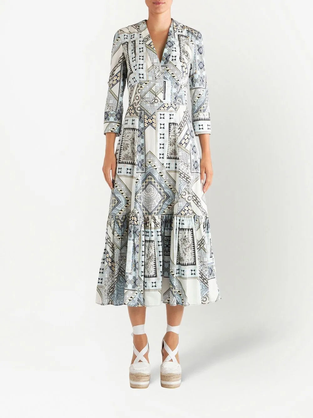 Paisley-Print Patchwork Flared Dress