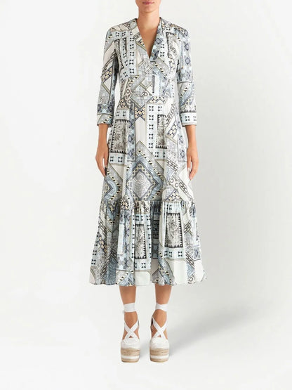 Paisley-Print Patchwork Flared Dress