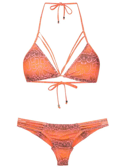 Snakeskin-Print Cut-Out Bikini