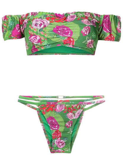 Off-Shoulder Floral-Print Bikini