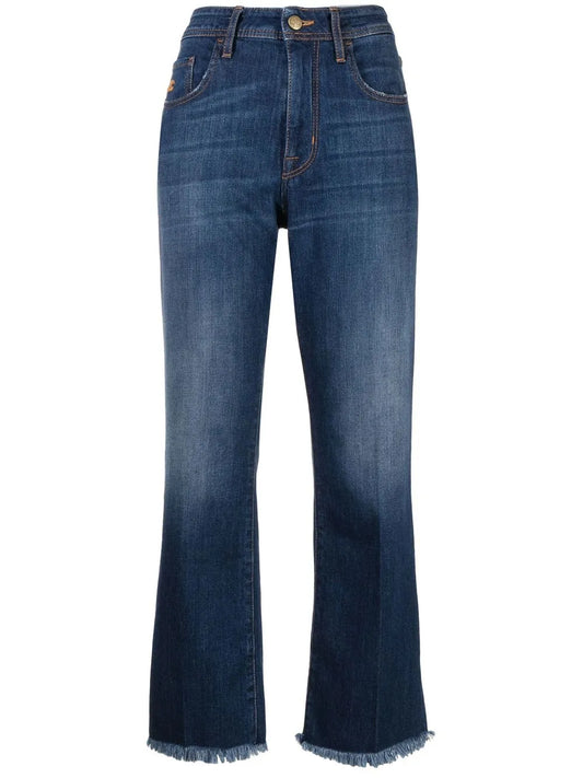 Logo-Embroidered Fringe Jeans