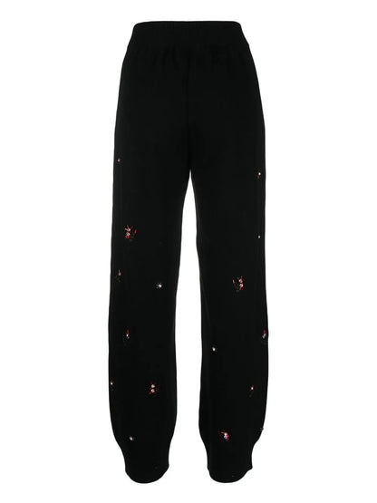 Floral-Embroidered Cashmere Trousers