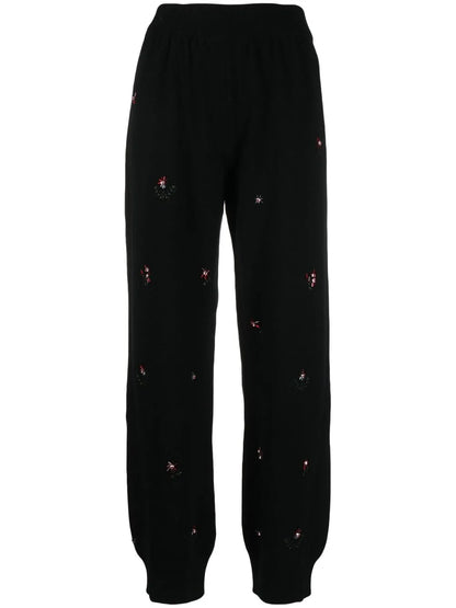 Floral-Embroidered Cashmere Trousers
