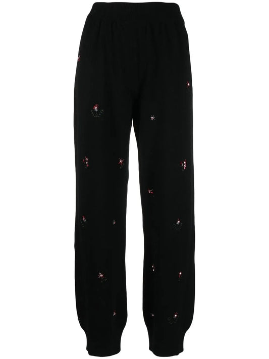 Floral-Embroidered Cashmere Trousers