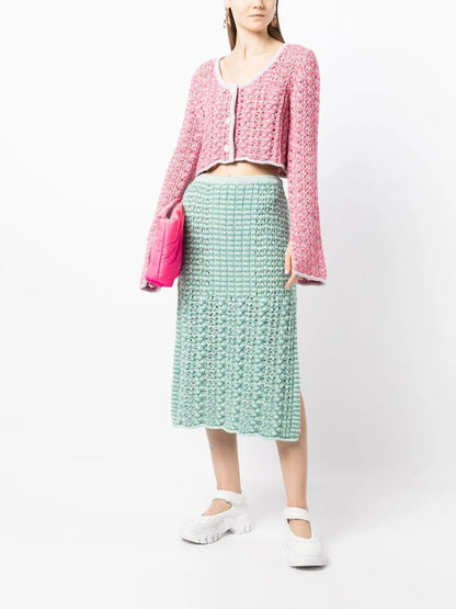 Melange-Effect Cable-Knit Skirt
