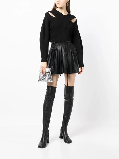 Crossover-Neck Ribbed-Knit Jumper