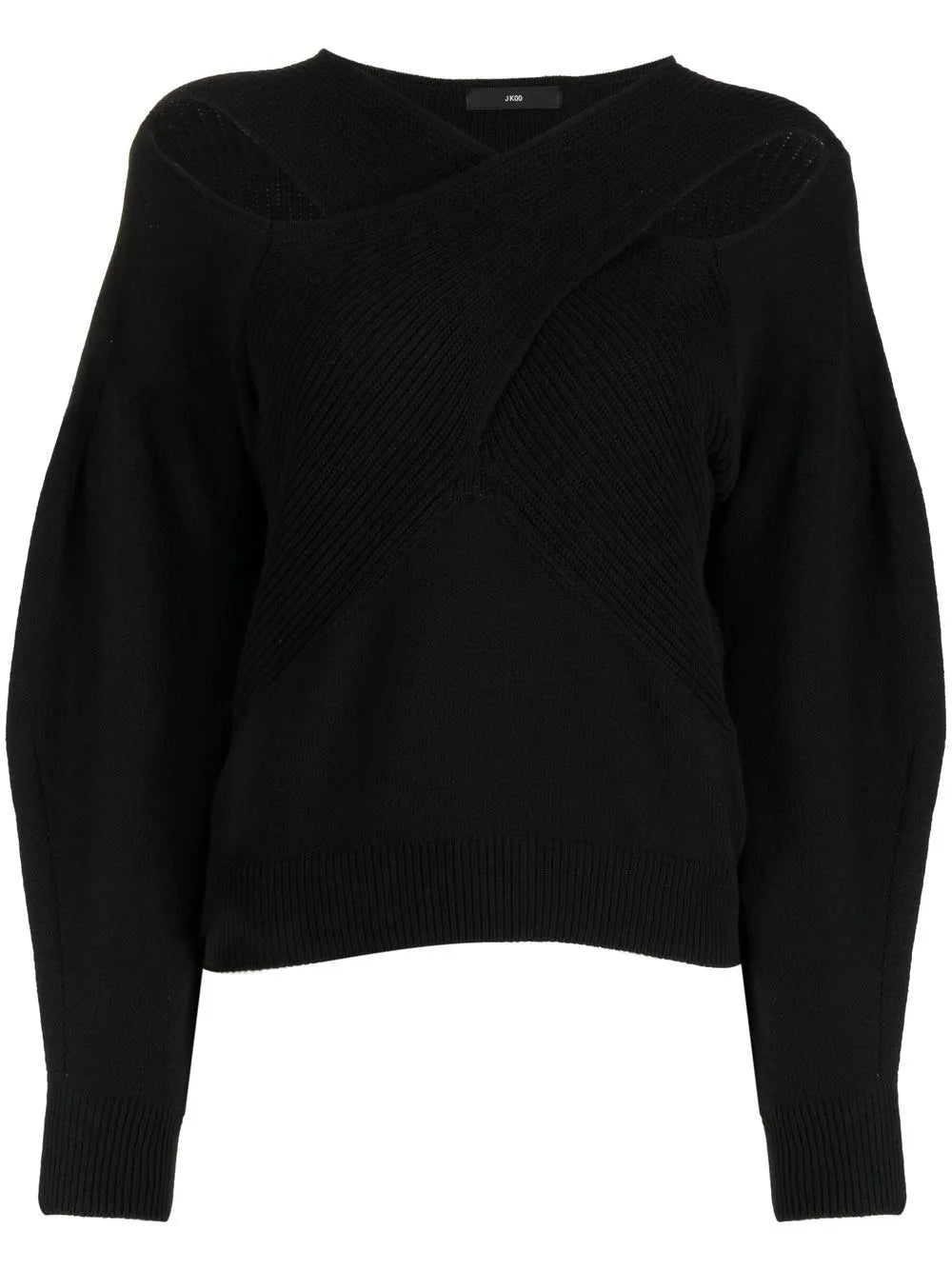 Crossover-Neck Ribbed-Knit Jumper