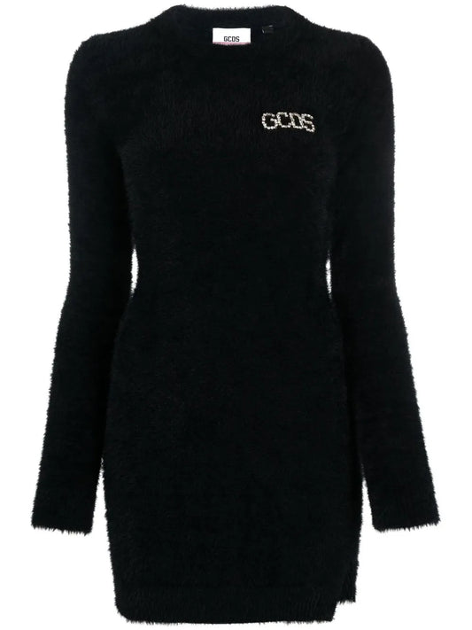 Crystal-Logo Brushed Mini Dress