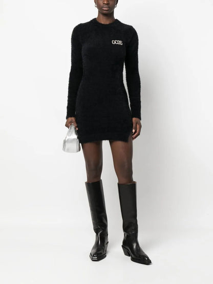 Crystal-Logo Brushed Mini Dress