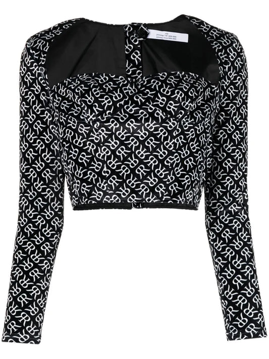 Monogram-Print Bustier Corset Top