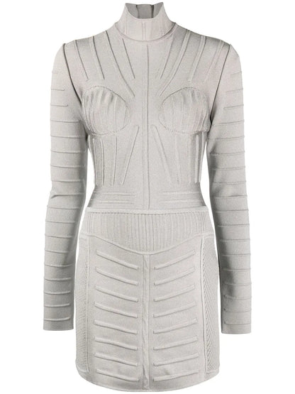 Ribbed Long-Sleeve Mini Dress