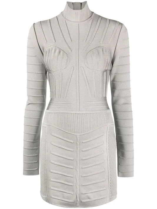 Ribbed Long-Sleeve Mini Dress