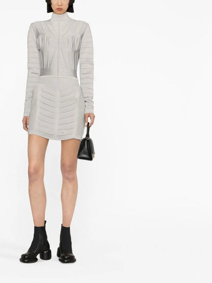 Ribbed Long-Sleeve Mini Dress