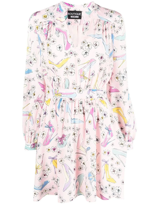 Floral-Print Long-Sleeved Mini Dress