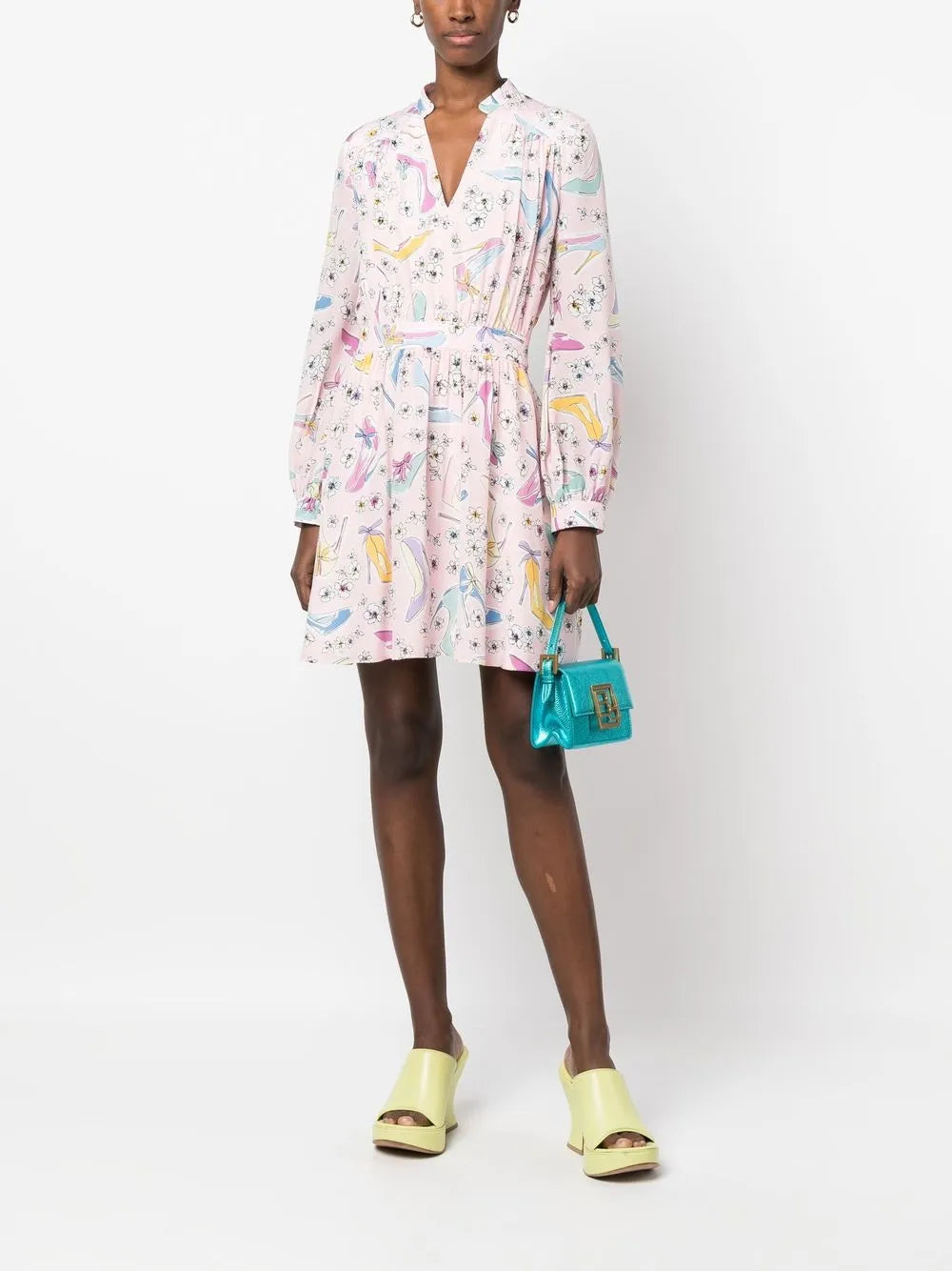 Floral-Print Long-Sleeved Mini Dress