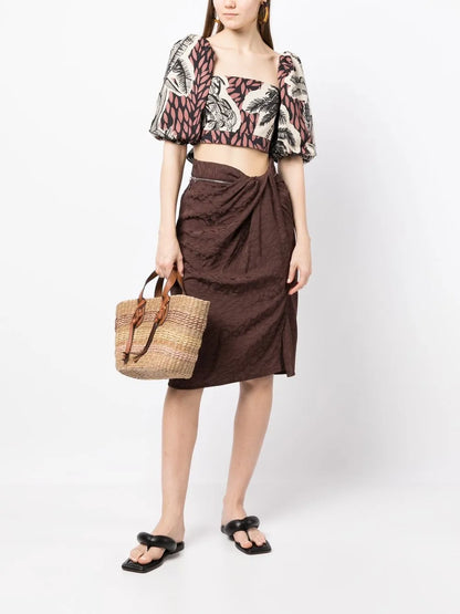 Graphic-Print Puff-Sleeve Blouse