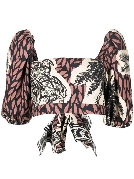Graphic-Print Puff-Sleeve Blouse