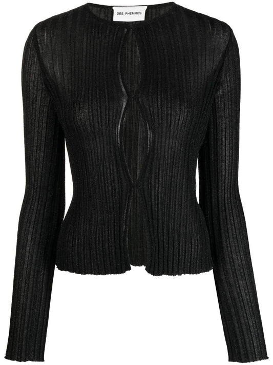 Ribbed-Knit Open-Fasten Top