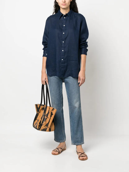 Logo-Embroidered Long-Sleeve Linen Shirt
