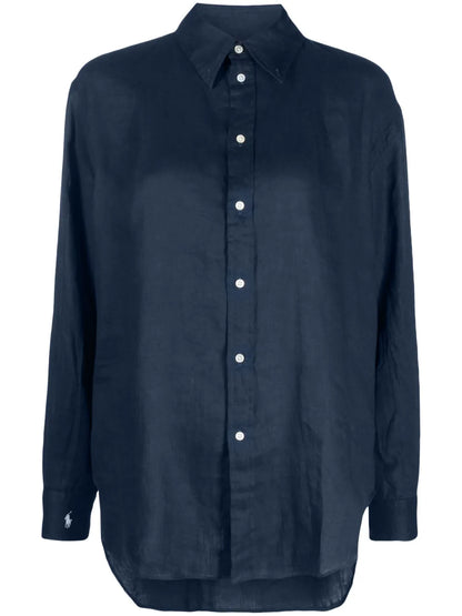 Logo-Embroidered Long-Sleeve Linen Shirt