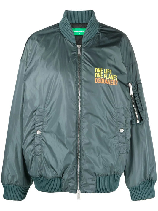 Slogan-Print Bomber Jacket