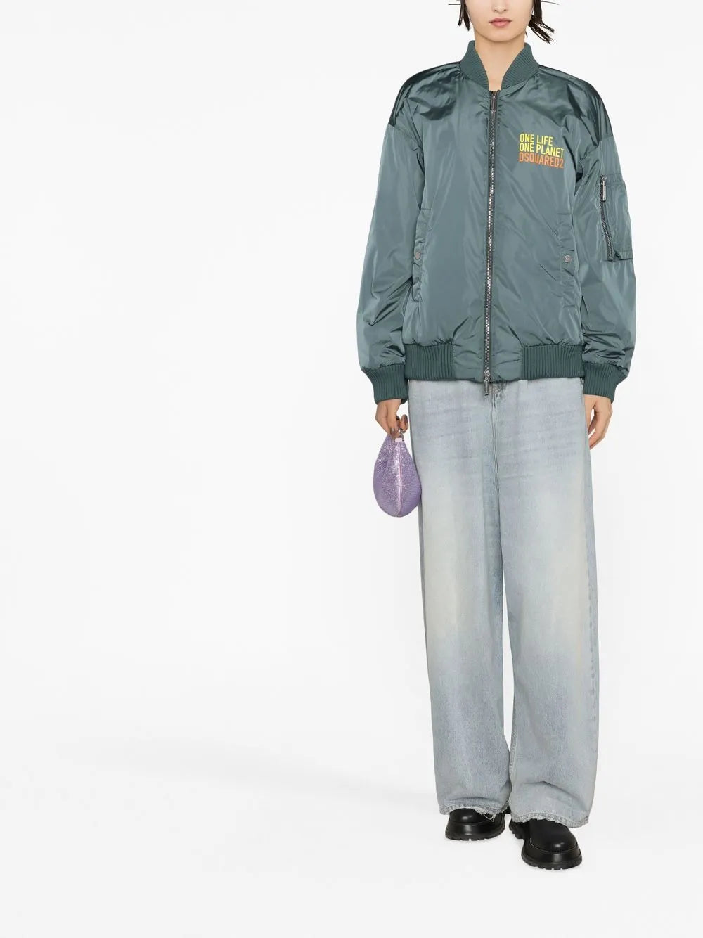 Slogan-Print Bomber Jacket