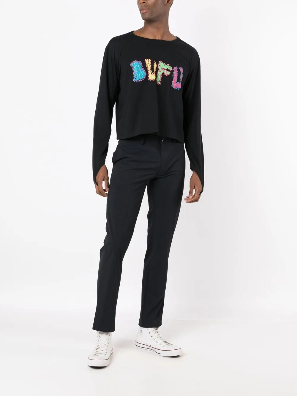 Slogan-Print Long Sleeve T-Shirt