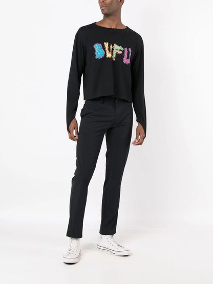 Slogan-Print Long Sleeve T-Shirt