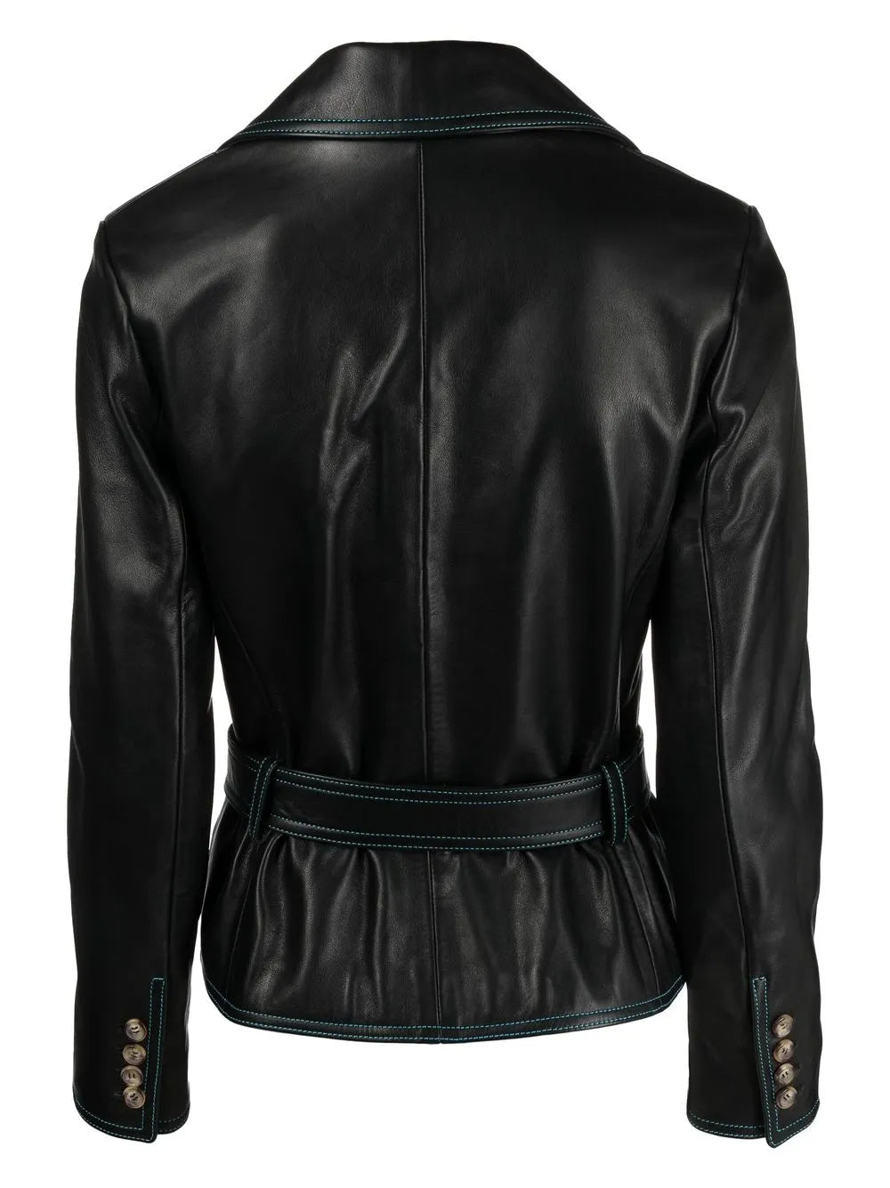 Double-Breasted Belted Leather Jacket