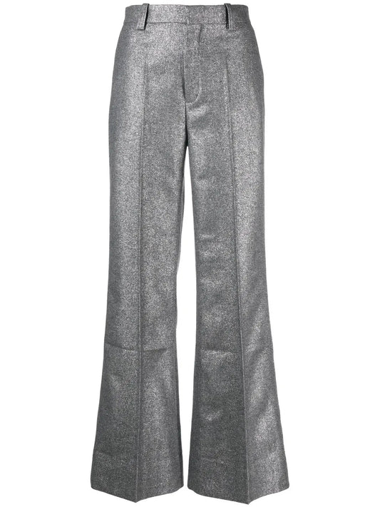 High-Waisted Glitter Flared Trousers