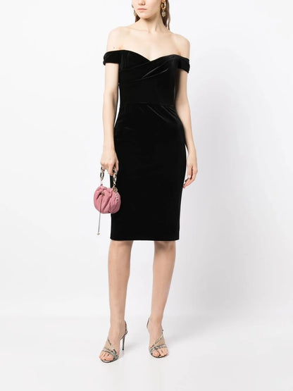 Off-Shoulder Velvet Pencil Dress