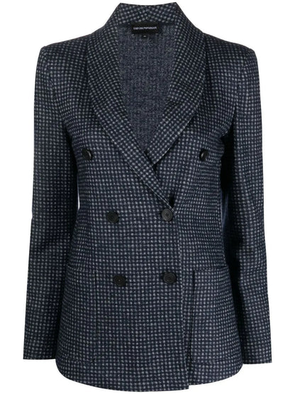 Checked Pattern Double Breasted Blazer