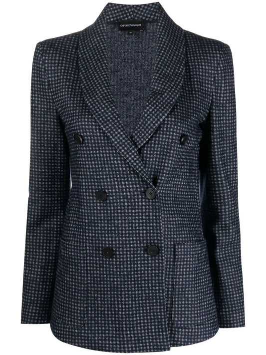 Checked Pattern Double Breasted Blazer
