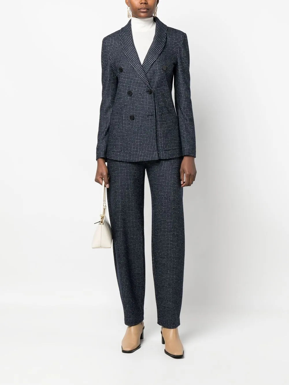 Checked Pattern Double Breasted Blazer