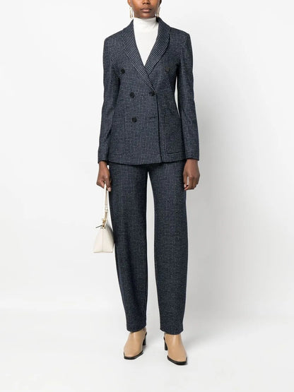 Checked Pattern Double Breasted Blazer
