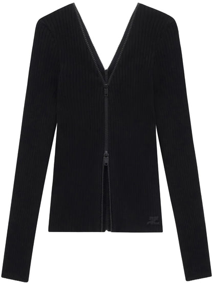 Double Zip-Detail Ribbed Jumper